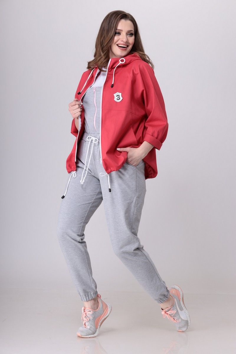 Женский комплект с курткой T&N 7042 красный-серый-белый
