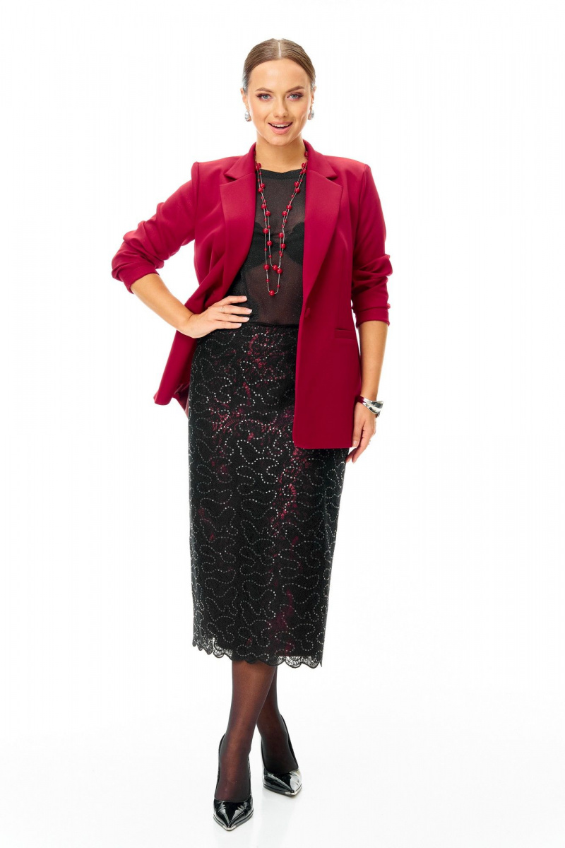 Юбочный костюм T&N 7710 бордо-черный