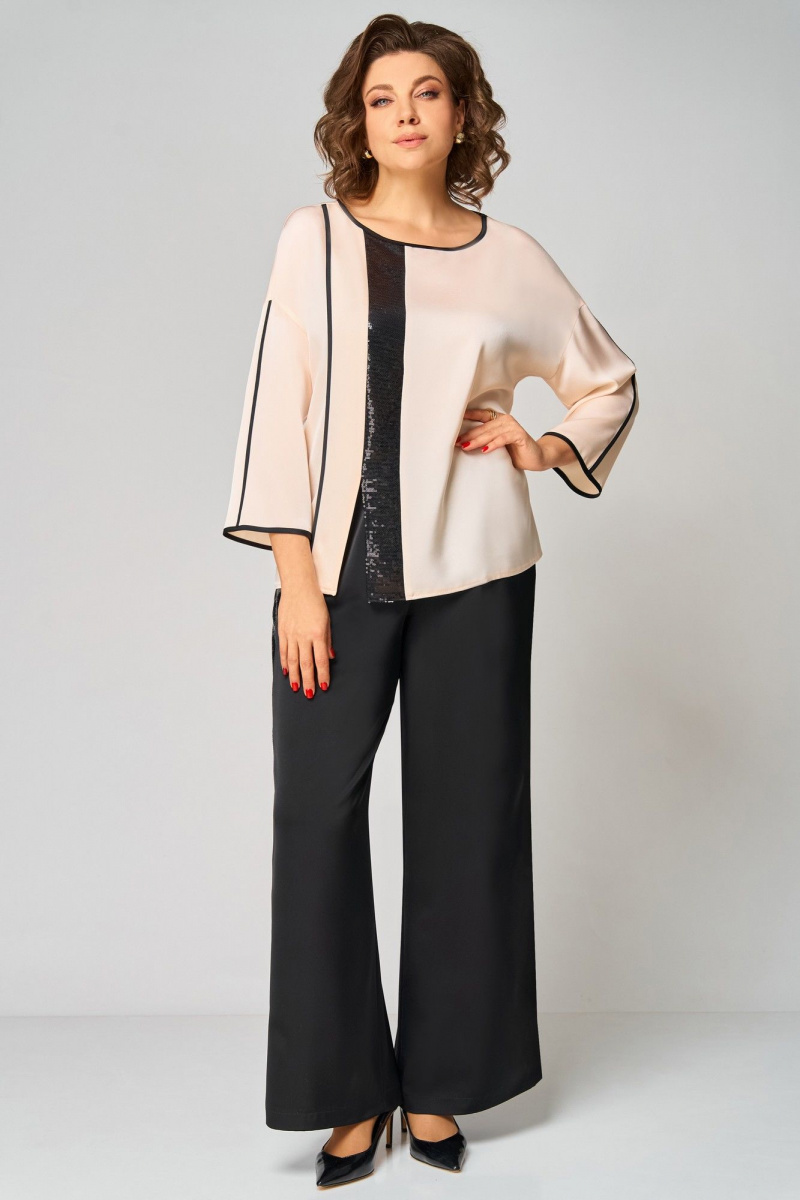 Брючный комплект Мишель стиль 1339 кремово-черный