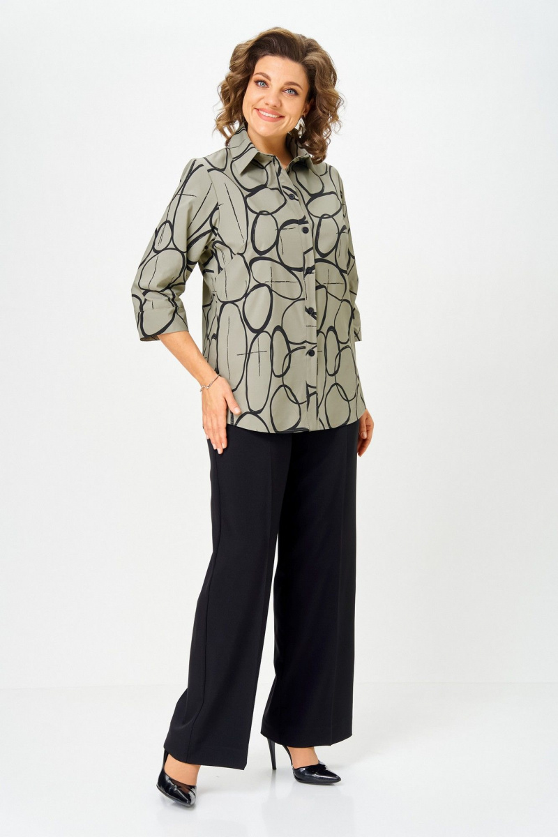 Блузы БелЭльСтиль 877-3 26 22 олива-черный
