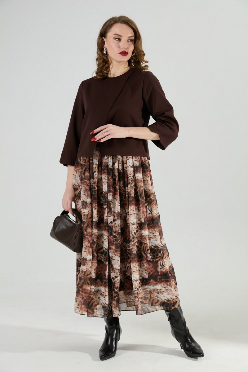 Платья NikVa 1007-1 шоколад_тигровая абстракция