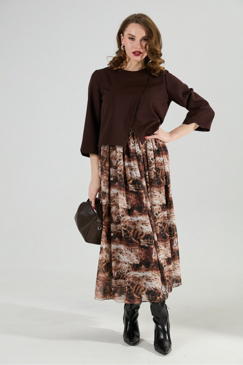 Платья NikVa 1007-1 шоколад_тигровая абстракция