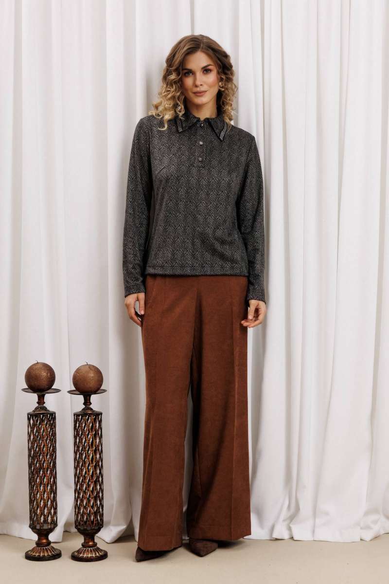 Брючный комплект Gizart 5436 серый тигровый замша, коричневый