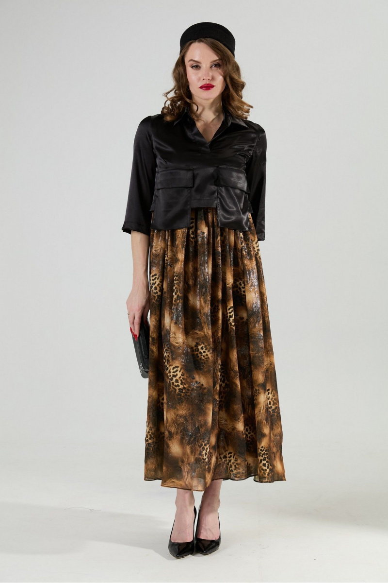 Платья NikVa 514-4 чёрный и кофейный леопард