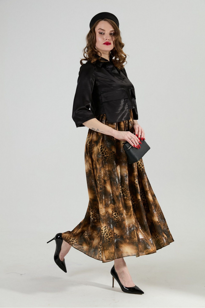 Платья NikVa 514-4 чёрный и кофейный леопард