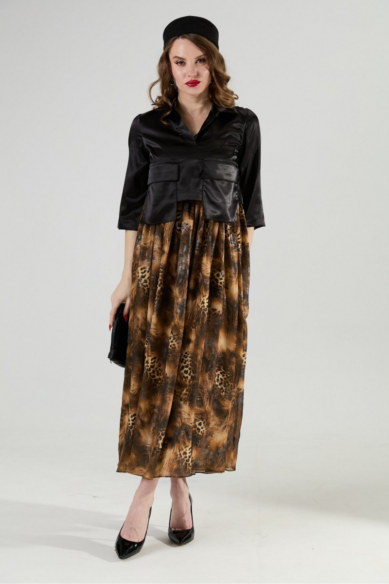 Платья NikVa 514-4 чёрный и кофейный леопард