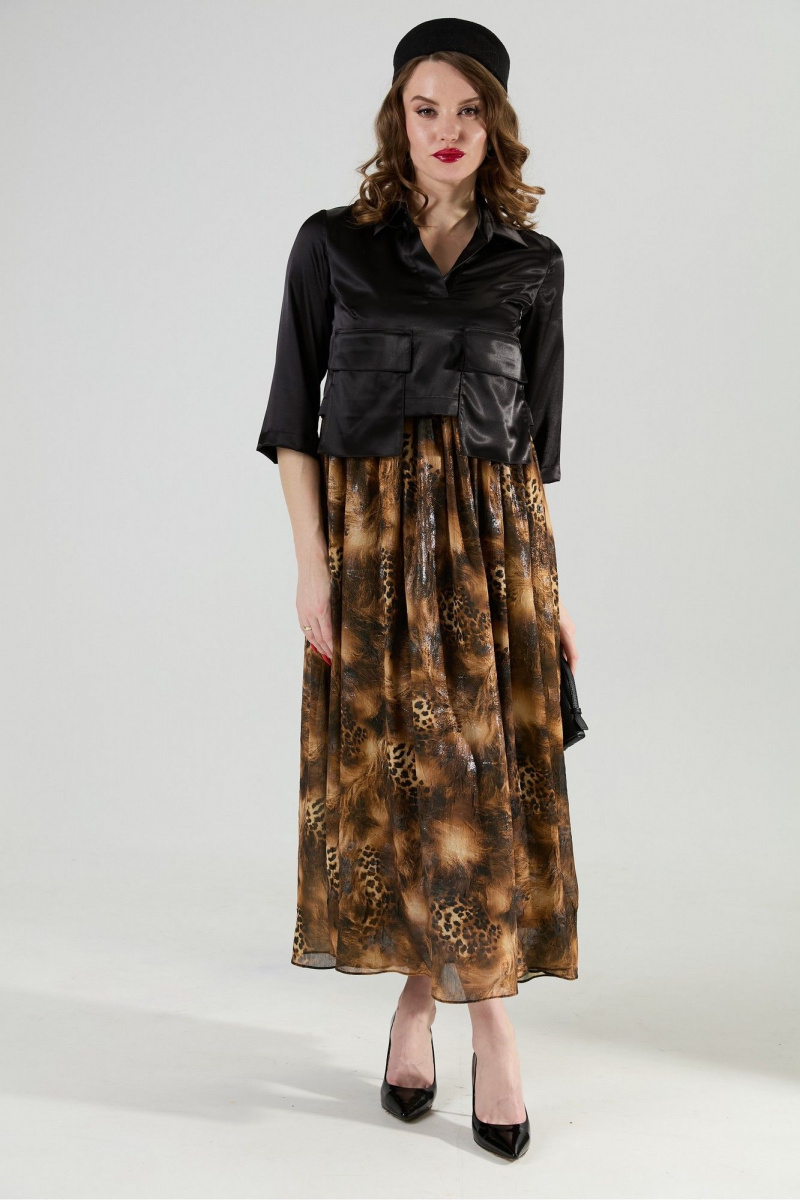 Платья NikVa 514-4 чёрный и кофейный леопард