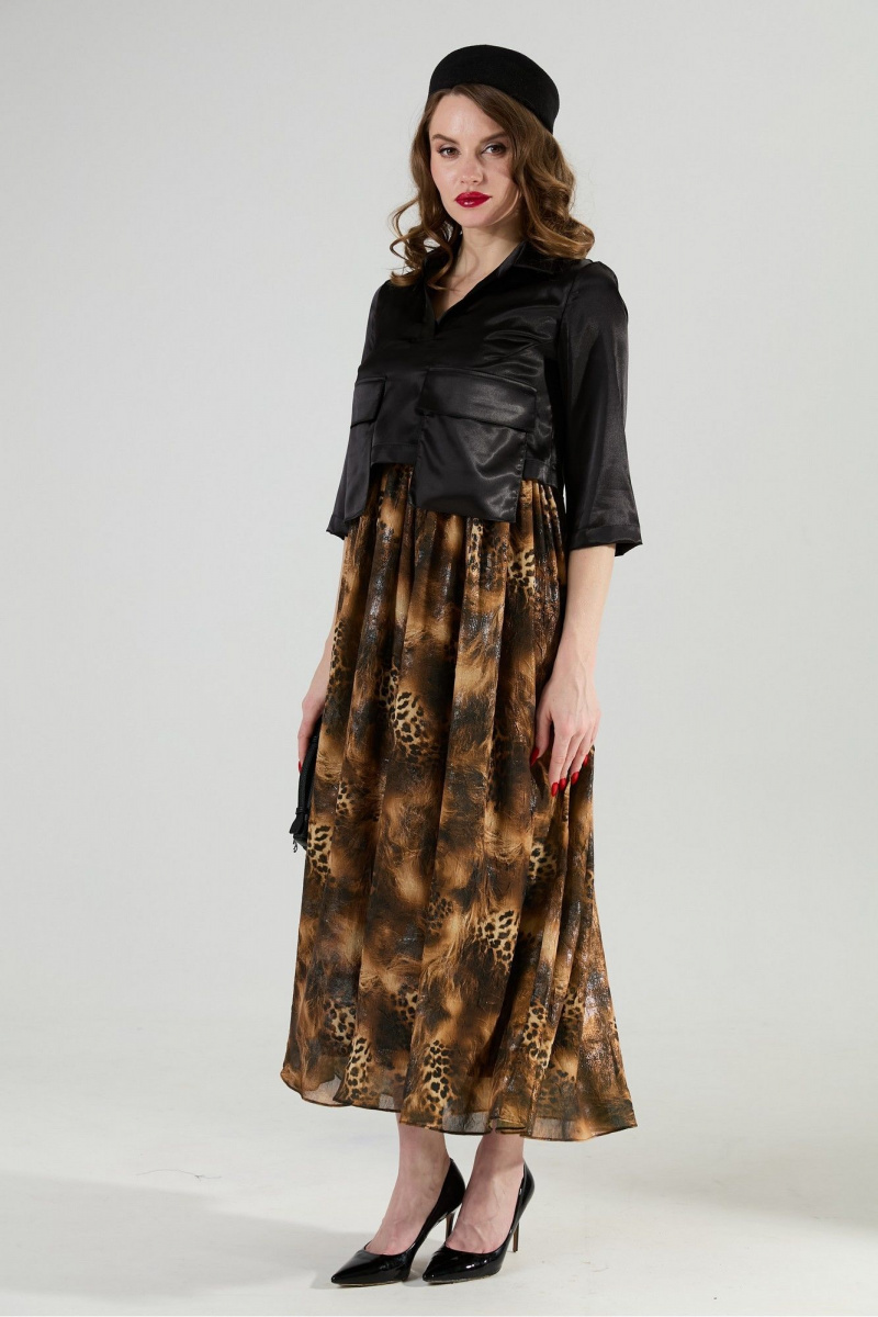 Платья NikVa 514-4 чёрный и кофейный леопард