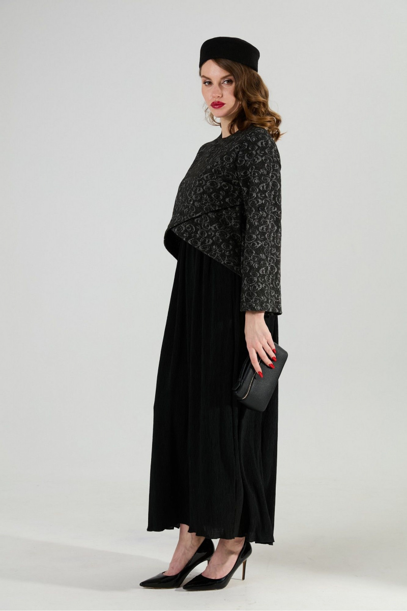 Платья NikVa 740-22 графитовая абстракция и чёрный