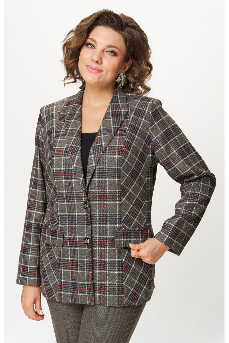 Брючный костюм БелЭльСтиль 412-3_14_22+609-3_23_22 клетка красно-коричневая