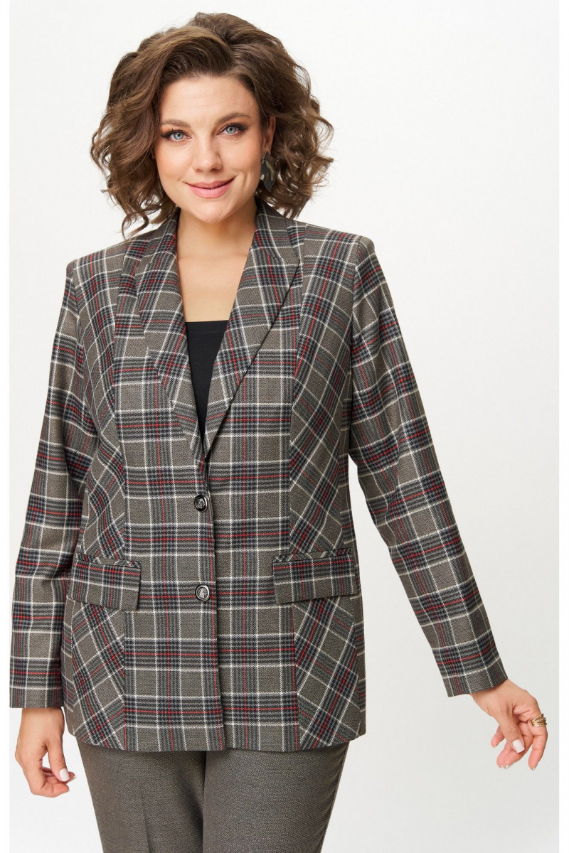 Брючный костюм БелЭльСтиль 412-3_14_22+609-3_23_22 клетка красно-коричневая