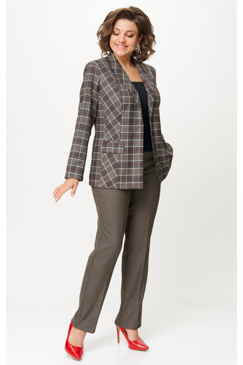 Брючный костюм БелЭльСтиль 412-3_14_22+609-3_23_22 клетка красно-коричневая