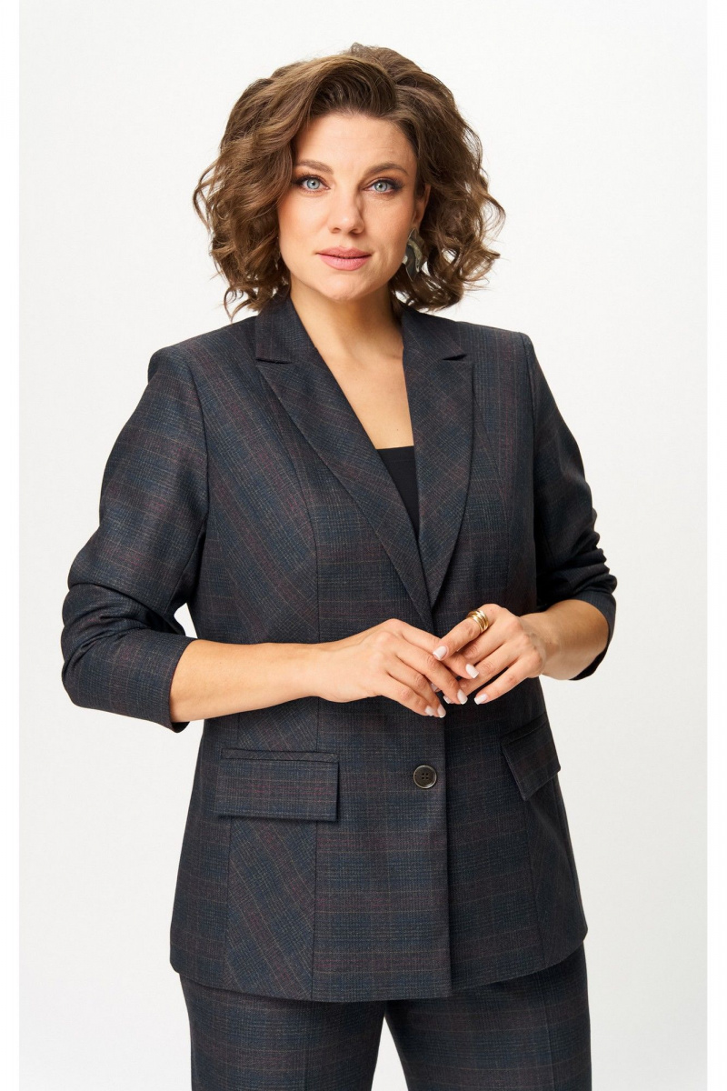 Брючный костюм БелЭльСтиль 412-3_14_22+609-3_23_22 серо-коричневая клетка