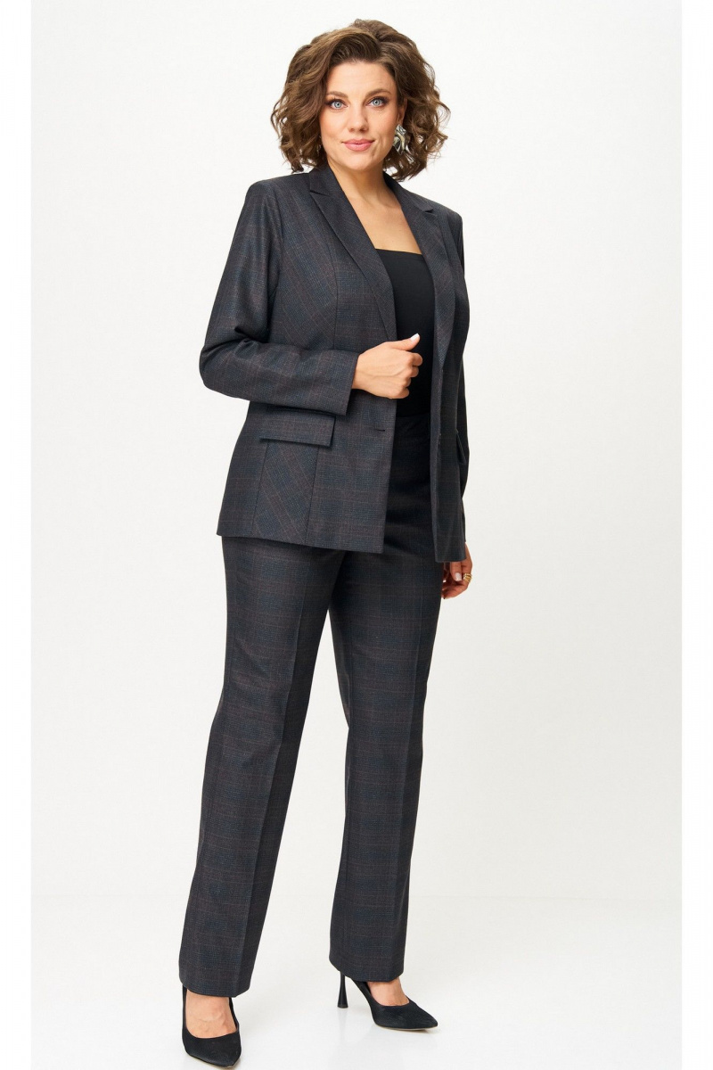 Брючный костюм БелЭльСтиль 412-3_14_22+609-3_23_22 серо-коричневая клетка