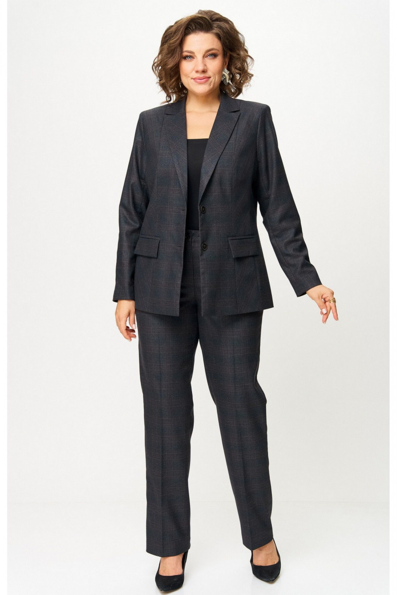 Брючный костюм БелЭльСтиль 412-3_14_22+609-3_23_22 серо-коричневая клетка