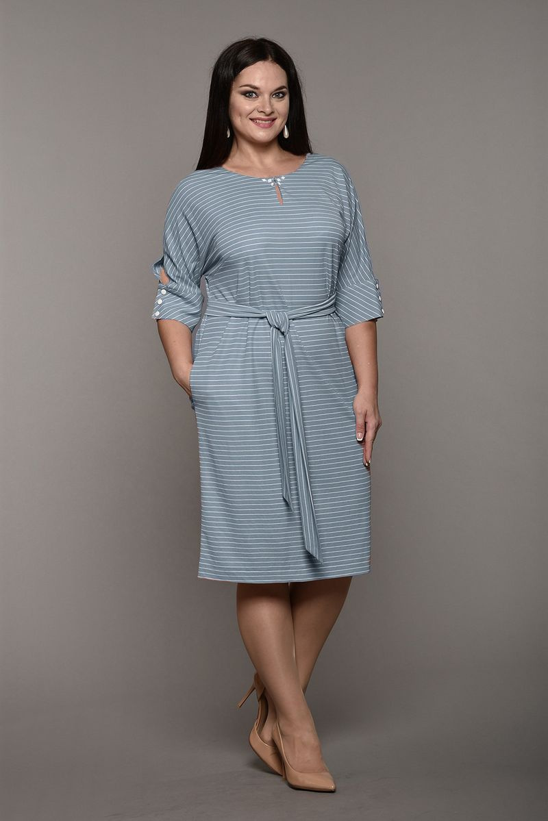 Платье Lady Style Classic 1525 голубой+полоска