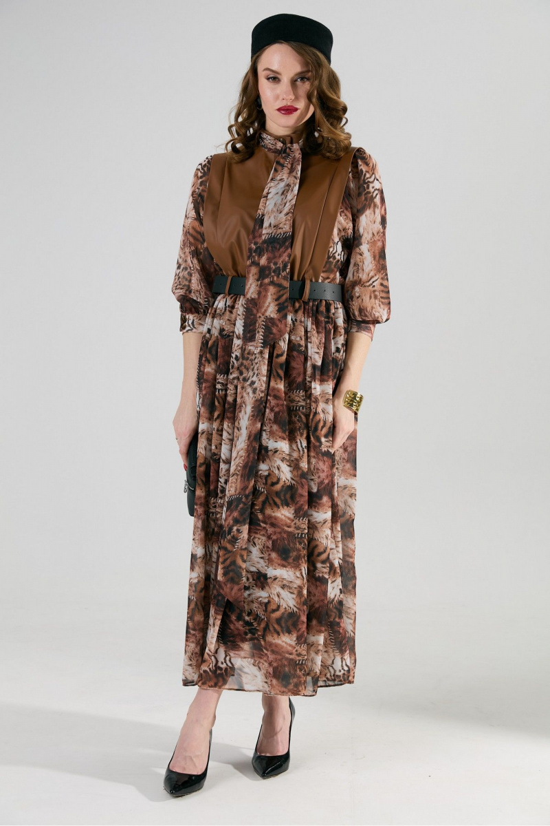 Платья NikVa 1010-1 шоколад_тигровая_абстракция