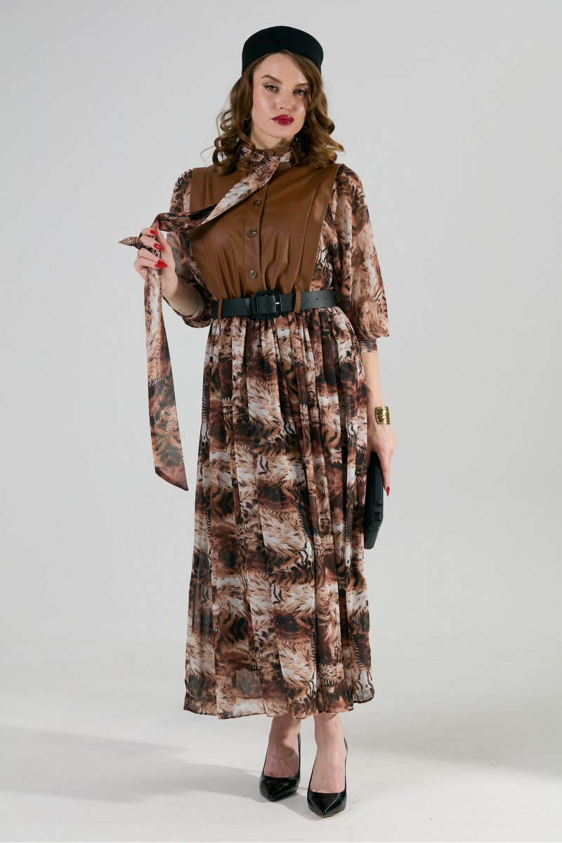 Платья NikVa 1010-1 шоколад_тигровая_абстракция