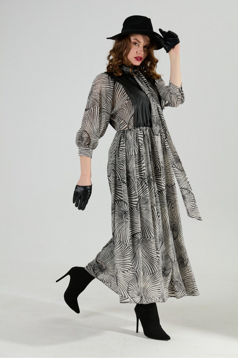 Платья NikVa 1010-1а чёрный/чёрно-белые_ракушки