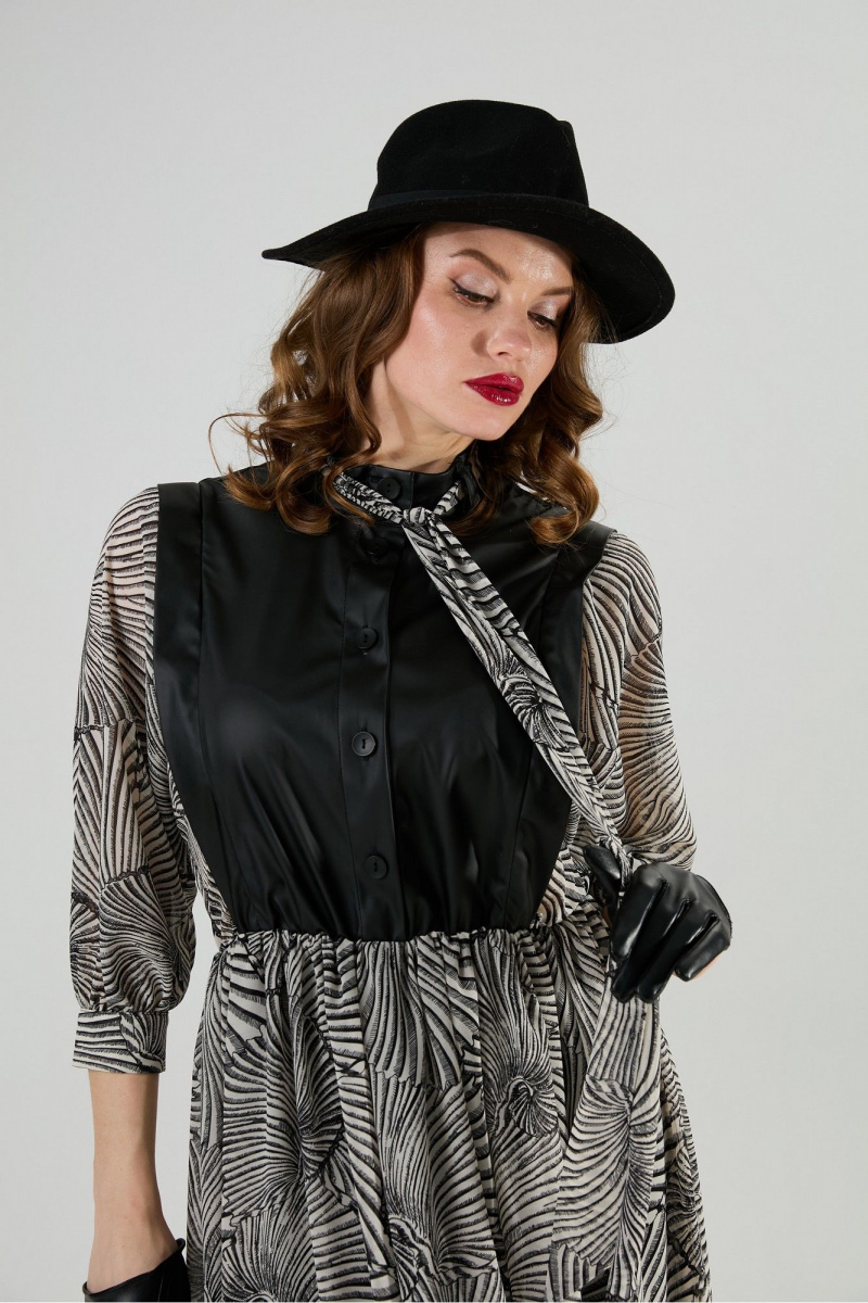 Платья NikVa 1010-1а чёрный/чёрно-белые_ракушки