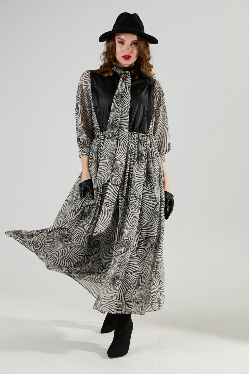 Платья NikVa 1010-1а чёрный/чёрно-белые_ракушки