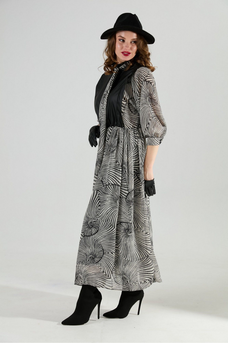 Платья NikVa 1010-1а чёрный/чёрно-белые_ракушки