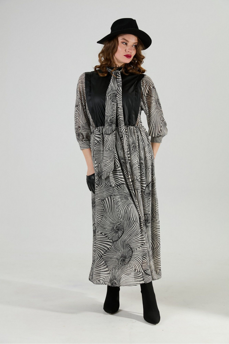 Платья NikVa 1010-1а чёрный/чёрно-белые_ракушки