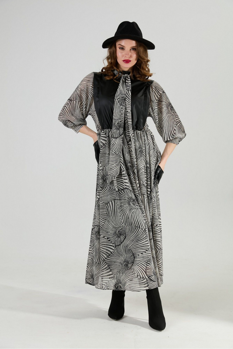 Платья NikVa 1010-1а чёрный/чёрно-белые_ракушки