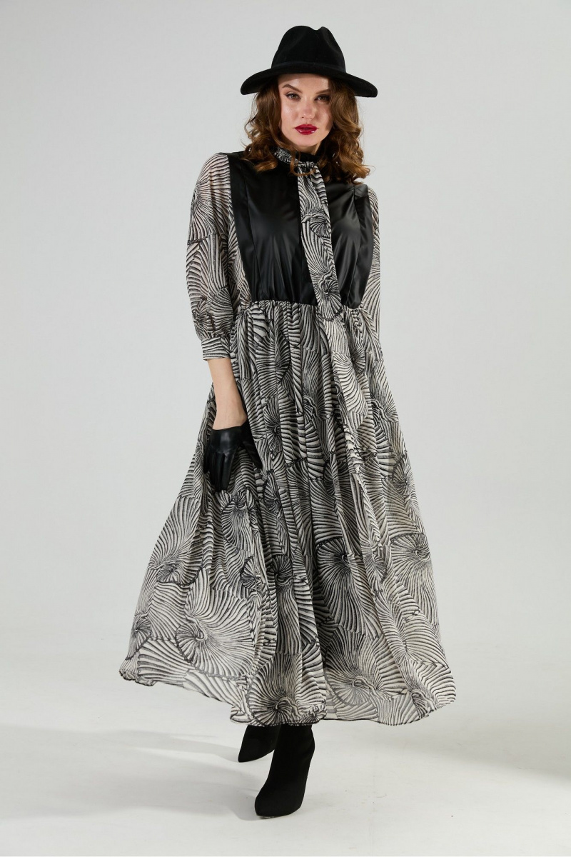 Платья NikVa 1010-1а чёрный/чёрно-белые_ракушки