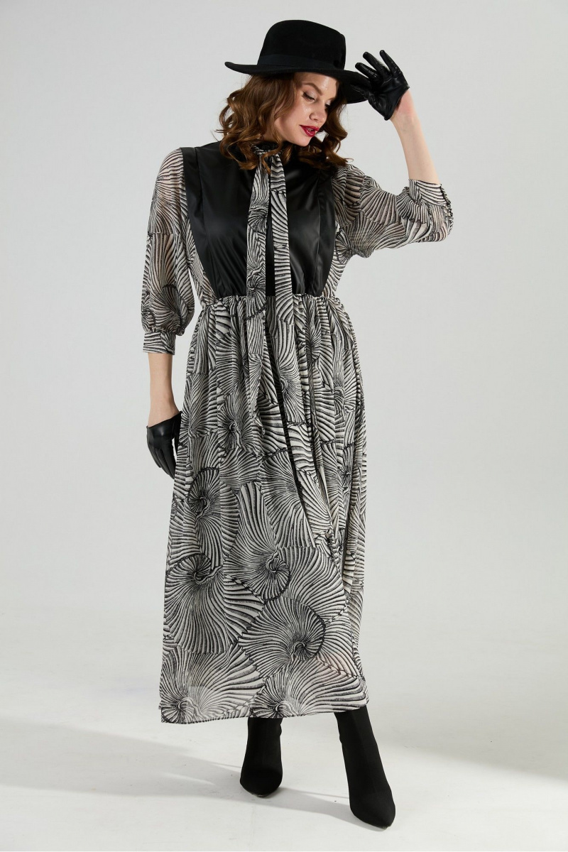 Платья NikVa 1010-1а чёрный/чёрно-белые_ракушки