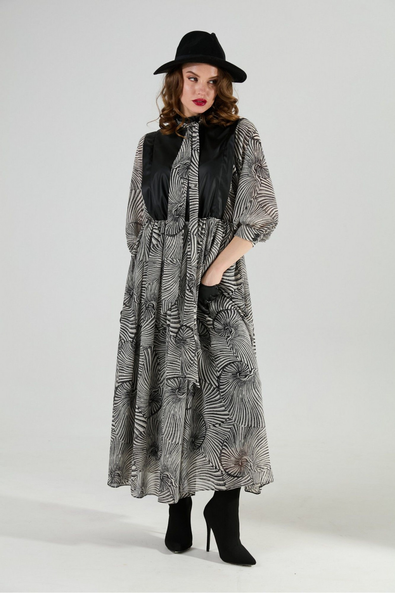 Платья NikVa 1010-1а чёрный/чёрно-белые_ракушки