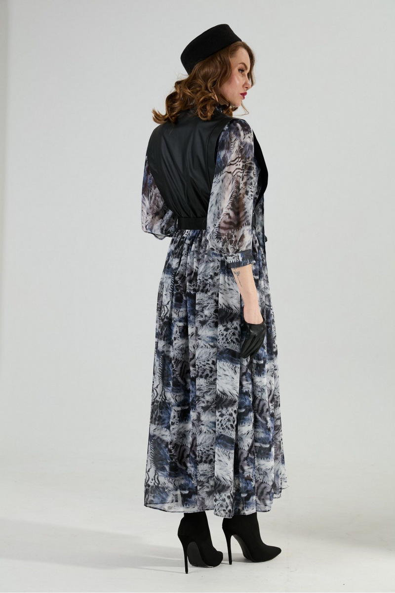 Платья NikVa 1010-2 чёрный/ серая_абстракция