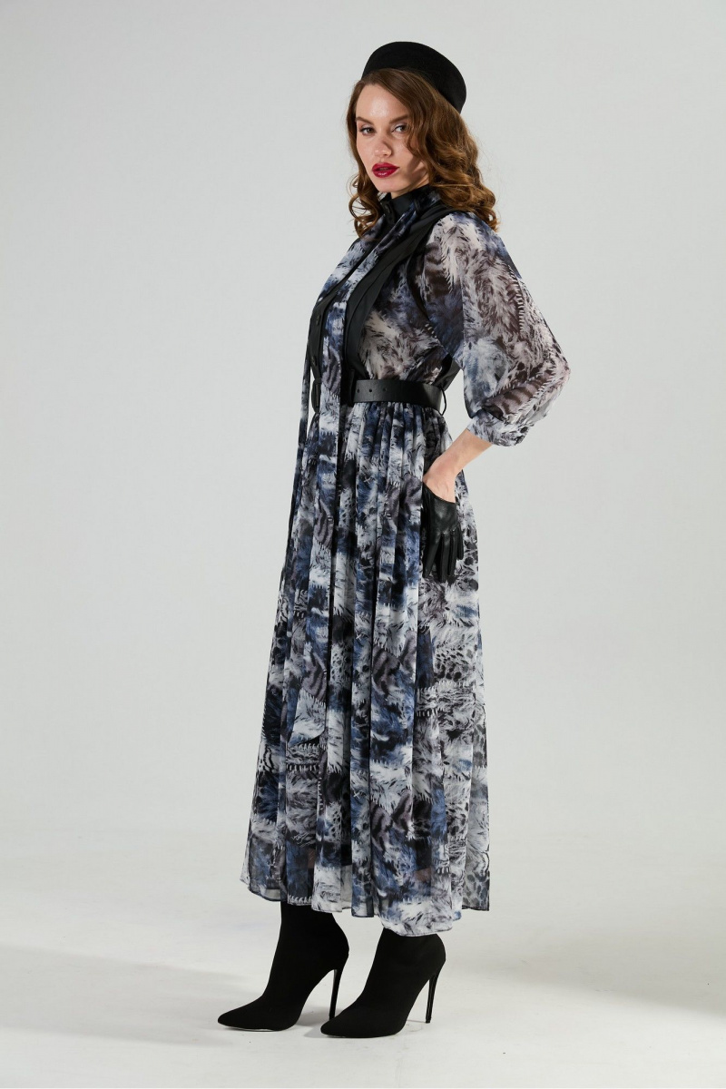 Платья NikVa 1010-2 чёрный/ серая_абстракция