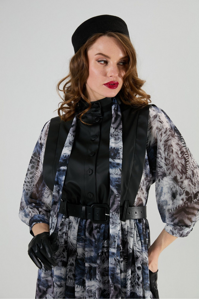 Платья NikVa 1010-2 чёрный/ серая_абстракция