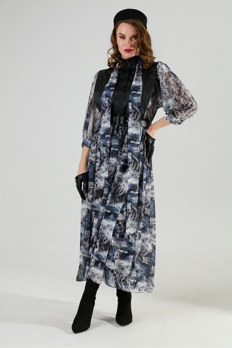 Платья NikVa 1010-2 чёрный/ серая_абстракция