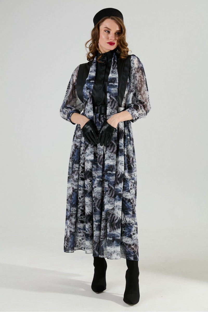 Платья NikVa 1010-2 чёрный/ серая_абстракция