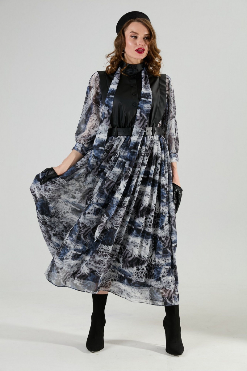 Платья NikVa 1010-2 чёрный/ серая_абстракция