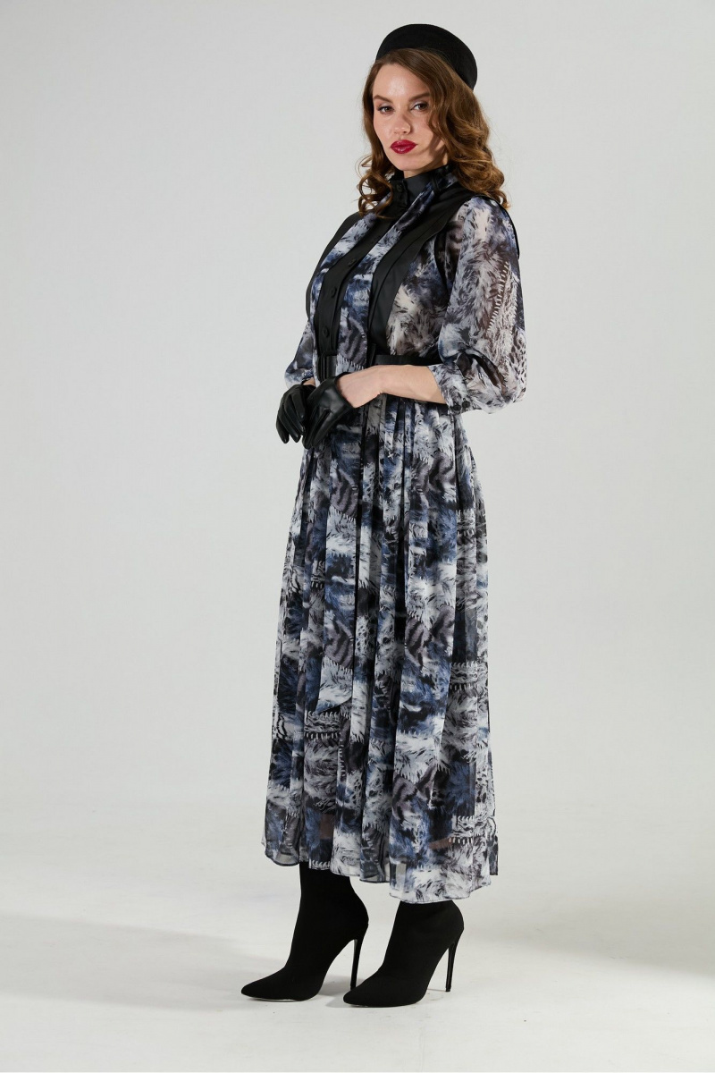 Платья NikVa 1010-2 чёрный/ серая_абстракция