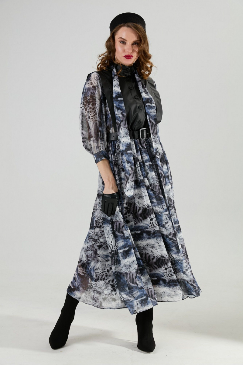 Платья NikVa 1010-2 чёрный/ серая_абстракция