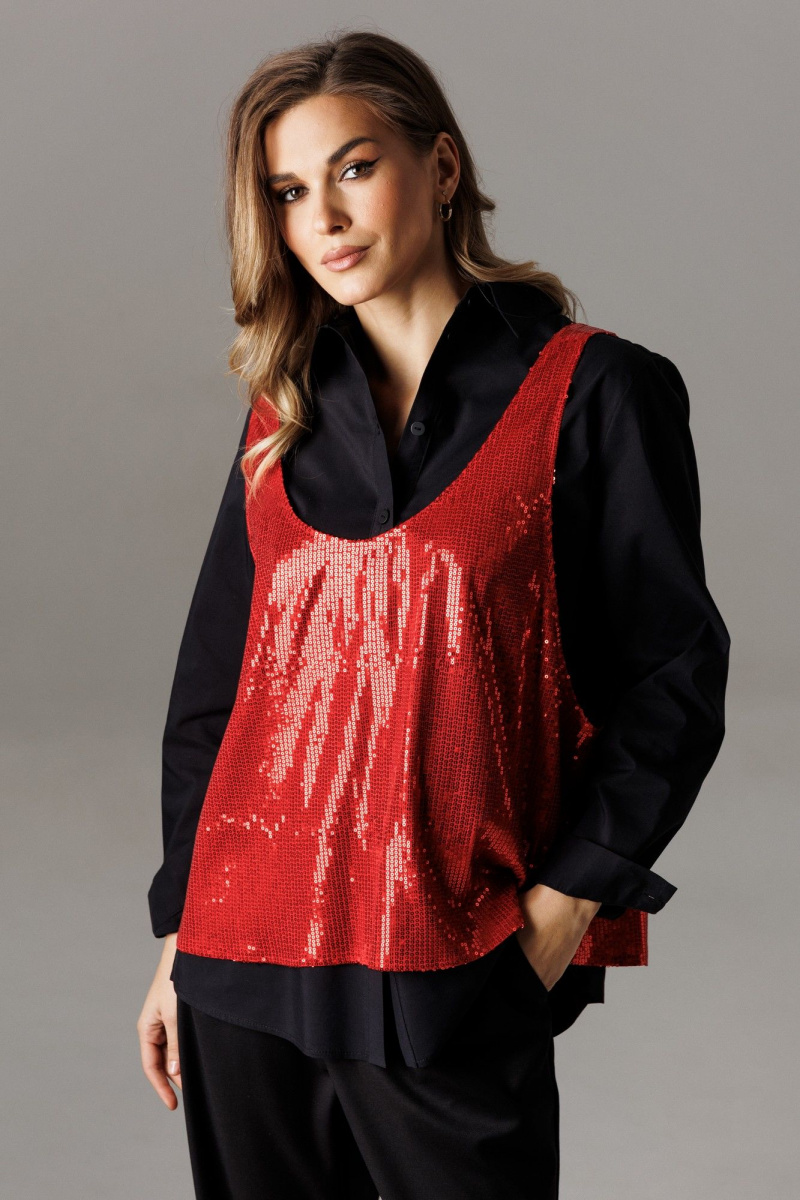 Брючный комплект Ларс Стиль 1189 черный-красный