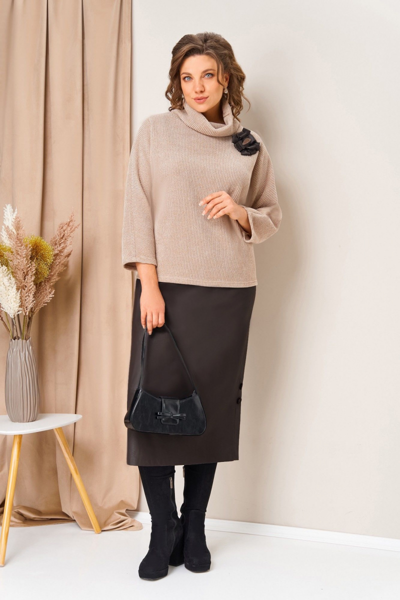 Юбочный комплект VOLNA 1447 бежево-шоколадный