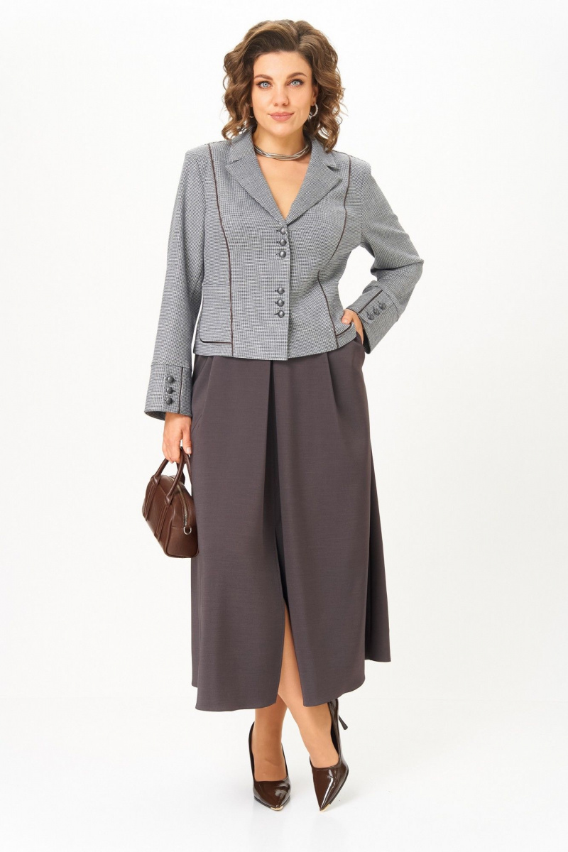 Юбочный костюм Aira Style 24133 серо-коричневый