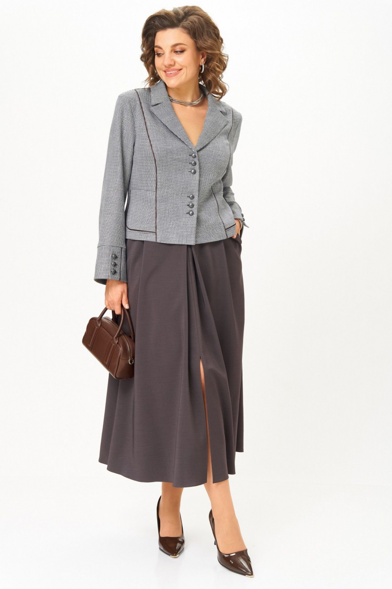 Юбочный костюм Aira Style 24133 серо-коричневый