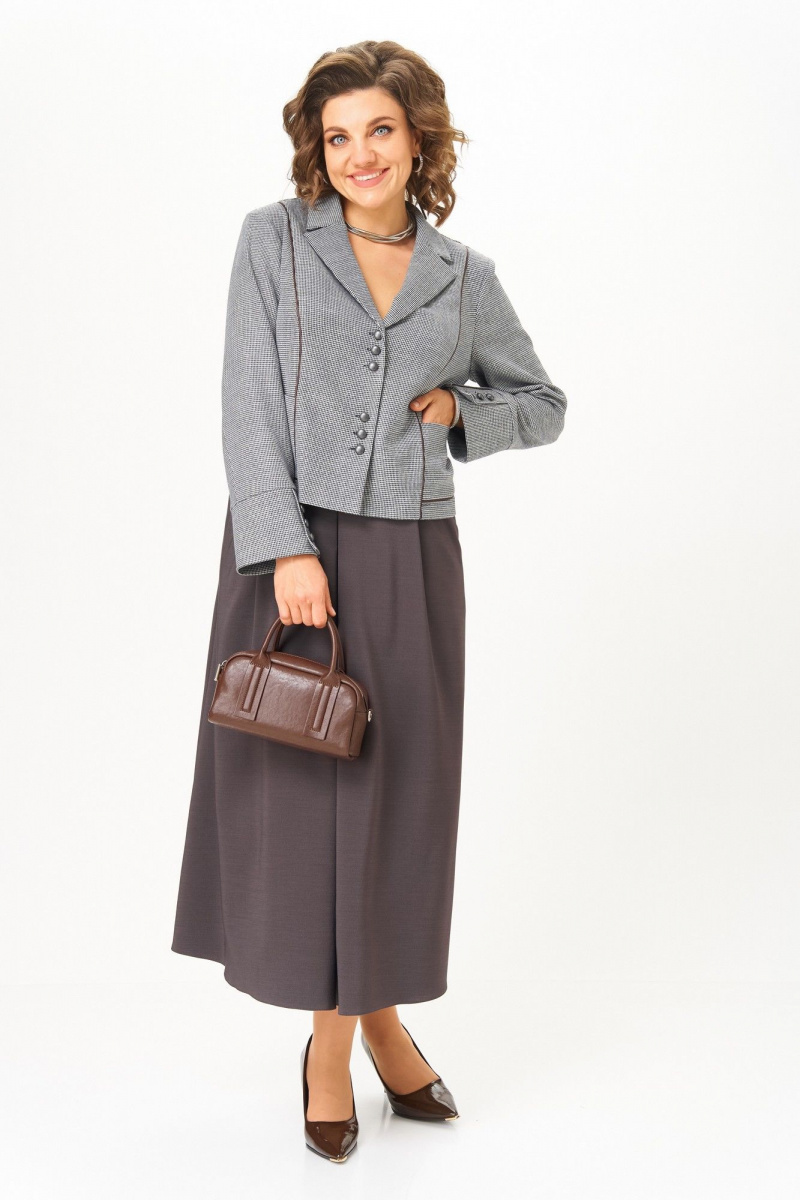 Юбочный костюм Aira Style 24133 серо-коричневый