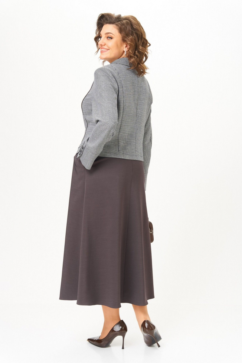 Юбочный костюм Aira Style 24133 серо-коричневый