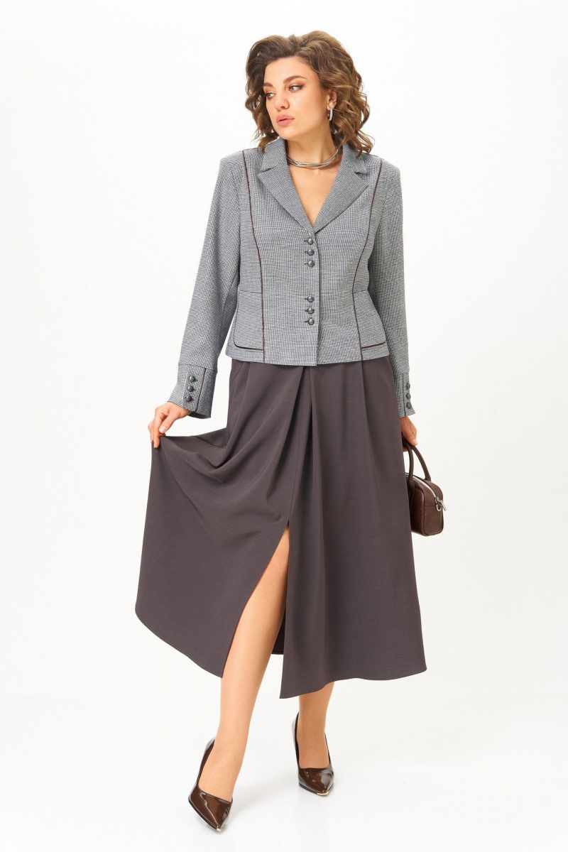 Юбочный костюм Aira Style 24133 серо-коричневый