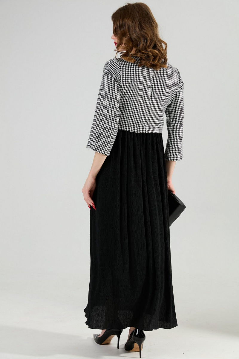 Платья NikVa 377-4 чёрно-белая гус лапка и чёрный