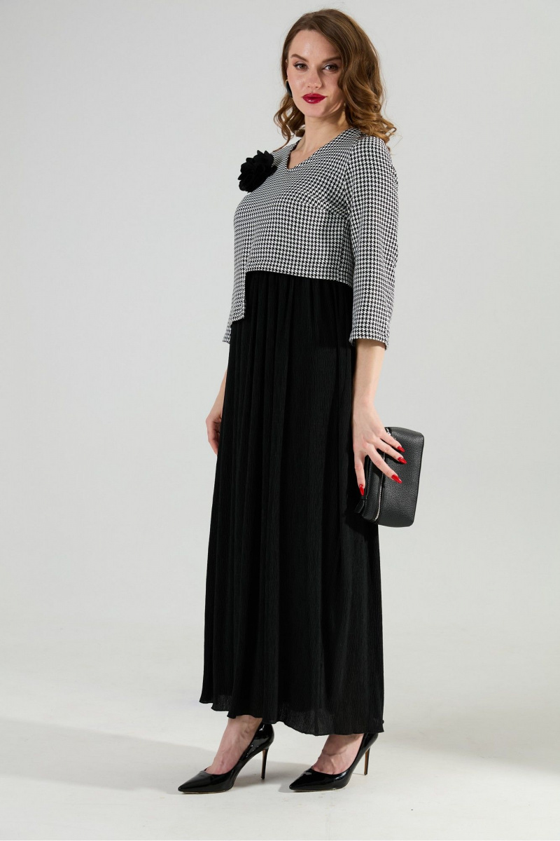 Платья NikVa 377-4 чёрно-белая гус лапка и чёрный