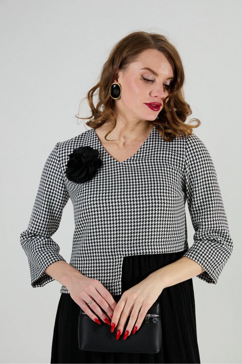 Платья NikVa 377-4 чёрно-белая гус лапка и чёрный