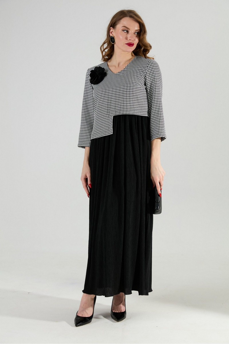 Платья NikVa 377-4 чёрно-белая гус лапка и чёрный
